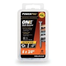 PowerPro Premium One Multi-Material Flat Head Screws, Zinc Plated Steel, Fasten in Wood, Metal, Concrete, Drywall and Plastic, Silver, #6 x ¾ inch, Box of 45 Screws