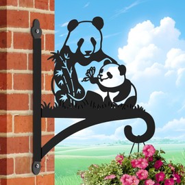 Sanduby Plant Hangers Outdoor: 12.5 Inch Wrought Iron Plant Hangers Panda Family Decorative Hanging Plant Brackets Metal Heavy Duty Plant Hooks for Hanging Plants, Bird Feeders, Lanterns, Black