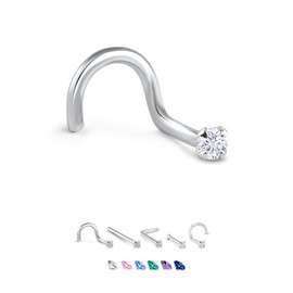 Titanium Lbend Nose Ring 3mm Round Stone Clear 20G