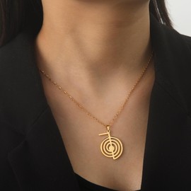 Dreamtimes Cho Ku Rei Reiki Necklace Protection Healing Symbol Yoga Necklace For Women Sacred Geometry Stainless Steel Drop Healing Energy Yoga Power Pendant Necklace Sacred Geometry Amulet (Gold)