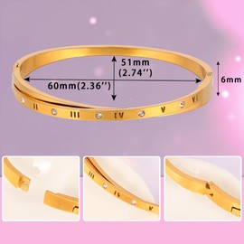 MILAKOO Dainty Rhinestone Roman Numerals Bangle Bracelet hollow Carved Timeless Friendship Gifts for Lover