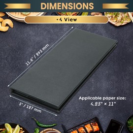 AMGSH 6 Pack 4 View Menu Holder Menu Covers 4.25" x 11" | Black Leather Menu Sleeves Book Style for Restaurant Coffee Bars Wine List