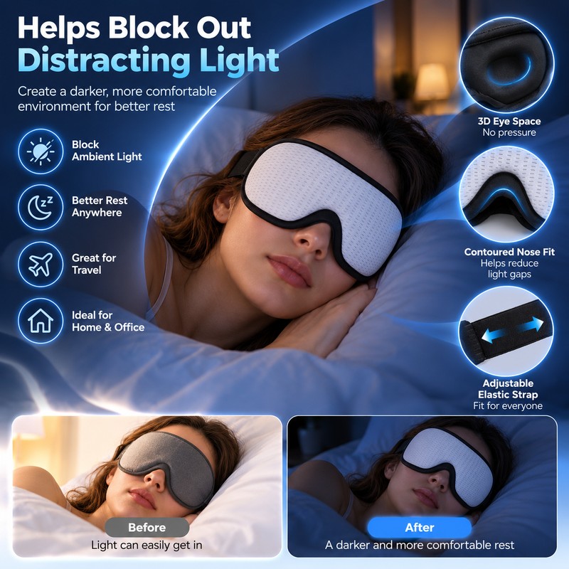 3D Eye Mask for Sleep – Padded Light-Blocking Design with