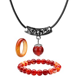 Hicarer Carnelian Crystal Necklace for Women Men Red Carnelian Rings Natural Relieve Anxiety Gemstone Bracelet Crystal Quartz Chakra Gems Stones (Basic Style)