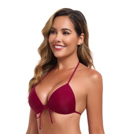 RELLECIGA Women's Swimwear Bikini Top Push-Up Triangle Top, burgundy, M