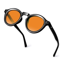 R.F.YFQH Sleep Blue Light Blocking Glasses for Men and Women, Retro Round Frame Computer Gaming Glasses Anti Eyestrain & UV Glare JF6209 (Orange Lens Black Frame)