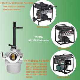 RYTIME 697978 Carburetor Kit fit for Troy Bilt Coleman Powermate 5500 5000 6000 5550 6250 6500 Generator Parts Compatible for Briggs & Stratton 591378 697978 796321 696132 with 491588S Air filter