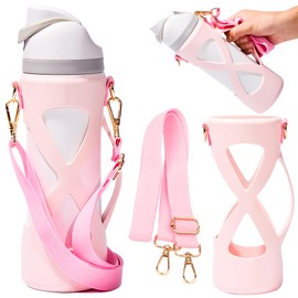 Bigwaves Bottle Bumper Silicone Boot Sleeve Protector With Handle For Owala Freesip Water Bottle 24 Oz, Water Bottle Carrier Grip Accessories For Running Bike, Gym Or Jogging (Pink with strap)