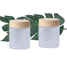 Healthcom 2 Pcs 100 Grams/100 ML Empty Glass Jars Frosted Glass Cosmetic Cream Jar Bottles Pot Wood Grain Lid Refillable Container Cream Box Lotion Face Cream Jar DIY Makeup Lip Balm Eyeshadow