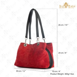 LiaTalia - Lush Italian Suede Womens Twin Handle Multi Zip Pockets Small Shoulder Bag - HOLLY (Purple)