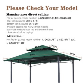 SCOCANOPY Replacement Canopy Grill BBQ Gazebo Roof Top for Gazebo Model L-GZ238PST-11 Only,Forest Green