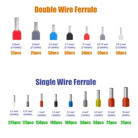 Fidioto 1200pcs Dual Barrel Ferrules Terminal Set with Ferrule Crimping Tool Kit,16-4 Crimping Plier AWG 28-5(0.08-16mm²) Self-Adjustable Ratchet Wire Crimping Tool for Wire Terminals Cables etc.