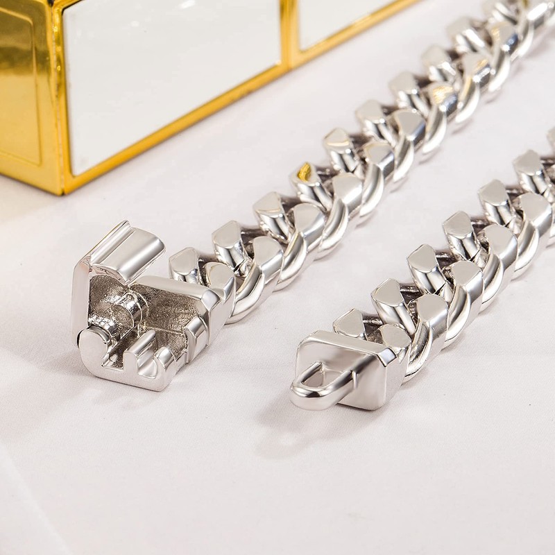 H&Beautimer Fashion 925 Sterling Silver Classic Cuban Chain Bracelet 10mm-7
