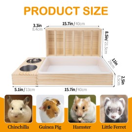 BESNEW 3 in 1 Rabbit Hay Feeder with Litter Box,Wooden Hay Feeder with 2 Bowls & Litter Box for Guinea Pig Chinchilla Bunny Other Small Animals,Large Capacity & Preventing Waste