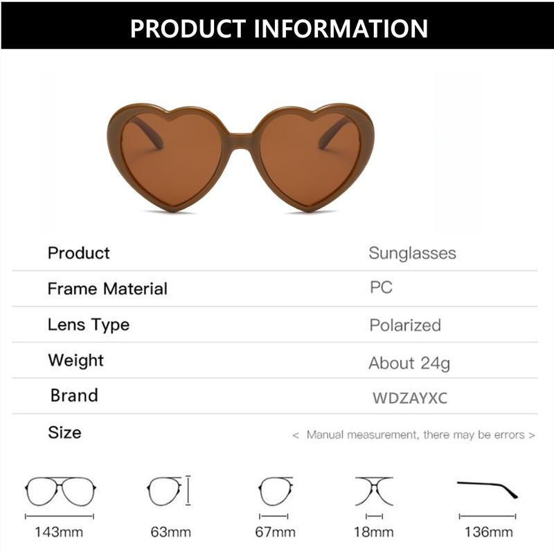 WDZAYXC Polarized Oversized Heart Retro Sunglasses Cute Eyewear UV400 Protection(Tea/Tea)