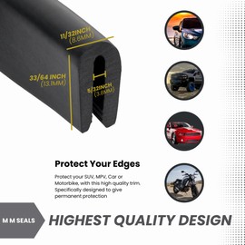 M M SEALS Edge Trim Rubber, Fits Edge up to 1/16 inch (1.6mm), Length 10 Feet (3.05 Meter)