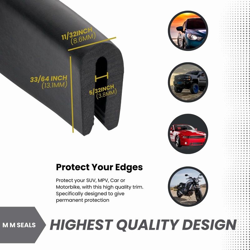 M M SEALS Edge Trim Rubber, Fits Edge up to