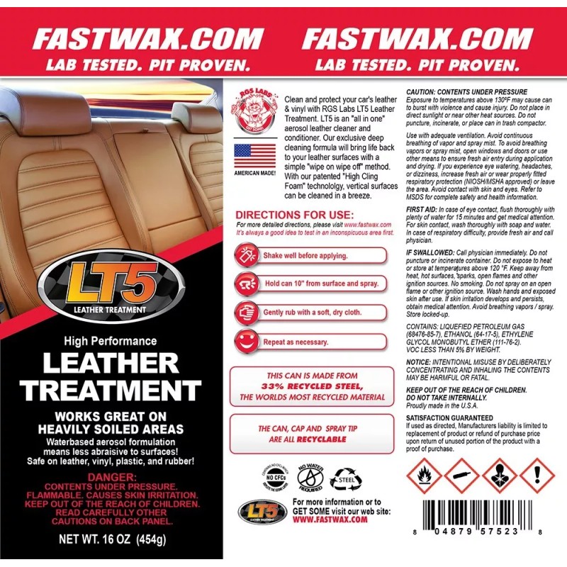 Fast Wax LT5 High Performance Leather Treatment Cleaner and Conditioner