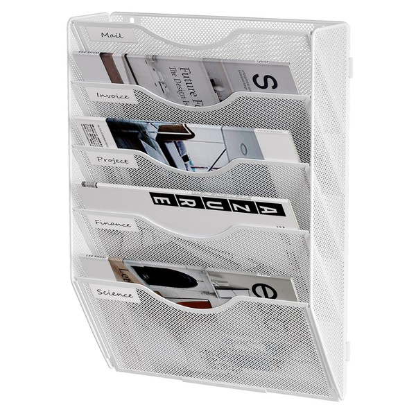 Senhoglb File Folder Organizer, 5-Tier Mesh Hanging Wall File Holder,