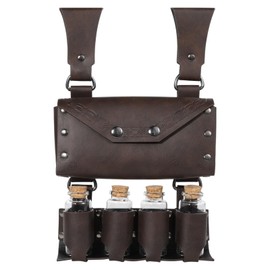 Medieval Alchemy Faux Leather Belt Bag with 4 Cork Portion Vials, Fantasy Wizard Fanny Pack, Viking Waist Bag Renaissance Side Pack for Ren Faire Accessories, Brown, Fantasy