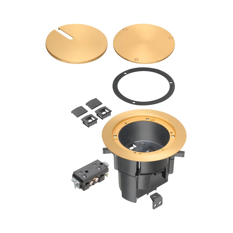 Arlington FLBR5420MB Recessed Power and Data Round Floor Box (Brass)