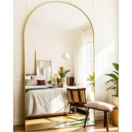 KOMCOTE Full Length Floor Mirror - 77x38 Inches Oversized Arched Wall Mirror, Gold Standing Mirror for Bedroom, Living Room, Dressing Room - Elegant Freestanding & Leaner Mirror for Home Decor