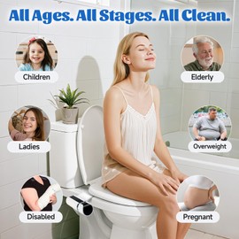 Bidet Attachment, Self-Cleaning Dual Retractable Nozzles Bidet,Ultra Slim Fresh Water Non-Electric Bidet Attachment for Toilet-Seat,Adjustable Cold Water Pressure for Hygienic Rear & Feminine.