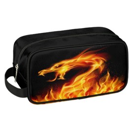 LLCXCSI Boys Travel Toiletry Bag, Kids Waterproof Hanging Dopp Kit, Wash Bag with Large Capacity for Travel, Sports, Shower, Yellow Fire Dragon