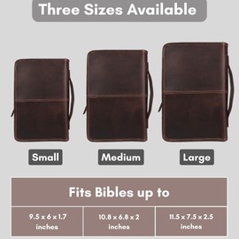 Leather Bible Cover Book Cover Planner Cover with Handle and Back Pocket (Large)