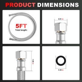 Refrigerator Icemaker Connector - Premium Stainless Steel Braided Ice Maker Water Hose&Universal Fit to ALL Refrigerator Brands with 1/4" Fittings for Icemaker Water Supply Line (5FT)