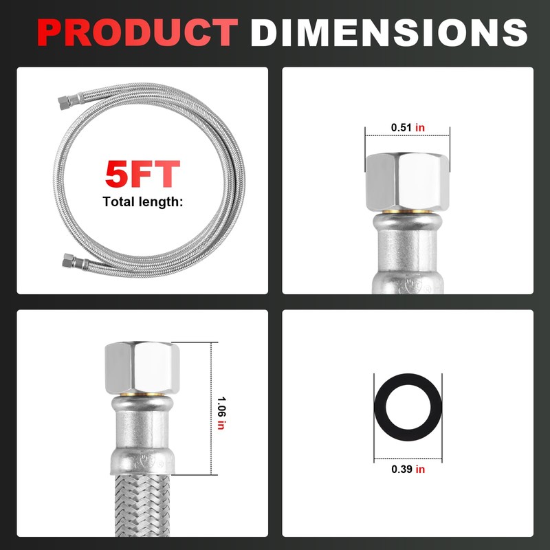 Refrigerator Icemaker Connector - Premium Stainless Steel Braided Ice Maker