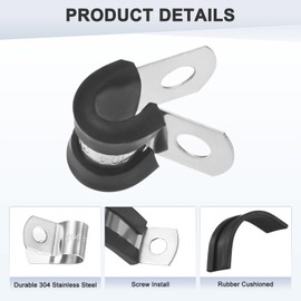 M METERXITY 20-Pack Cable Clamps, 15/64 Inch/ 6 mm 304 Stainless Steel Rubber Cushioned Insulated Cable Clamp R Shape Metal Holder for Tube/Wire/Pipe/Loop Installation