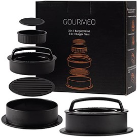 GOURMEO 3in1 Burgerpress Kit for Small, Large or Filled Burger Patties