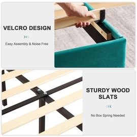 VECELO Queen Upholstered Platform Bed Frame with Fabric Headboard,Wooden Slats Support/No Box Spring Needed/Mattress Foundation,Dark Green