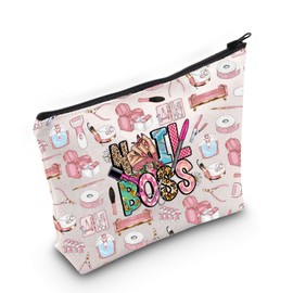 LEVLO Nail Boss Cosmetic Make Up Bag Nail Technician Gift Nail Artists Make Up Zipper Pouch Bag Nail Tech Merch, Nail Boss Full, Cosmetic Bag