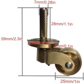 Antique Solid Brass Caster with 25mm Wheel,Moving Castor Wheels,360° Swivel Caster,Vintage Castors for Furniture,Screw Style Fitting,Polished Brass,150kg Load Capacity,Set of 4