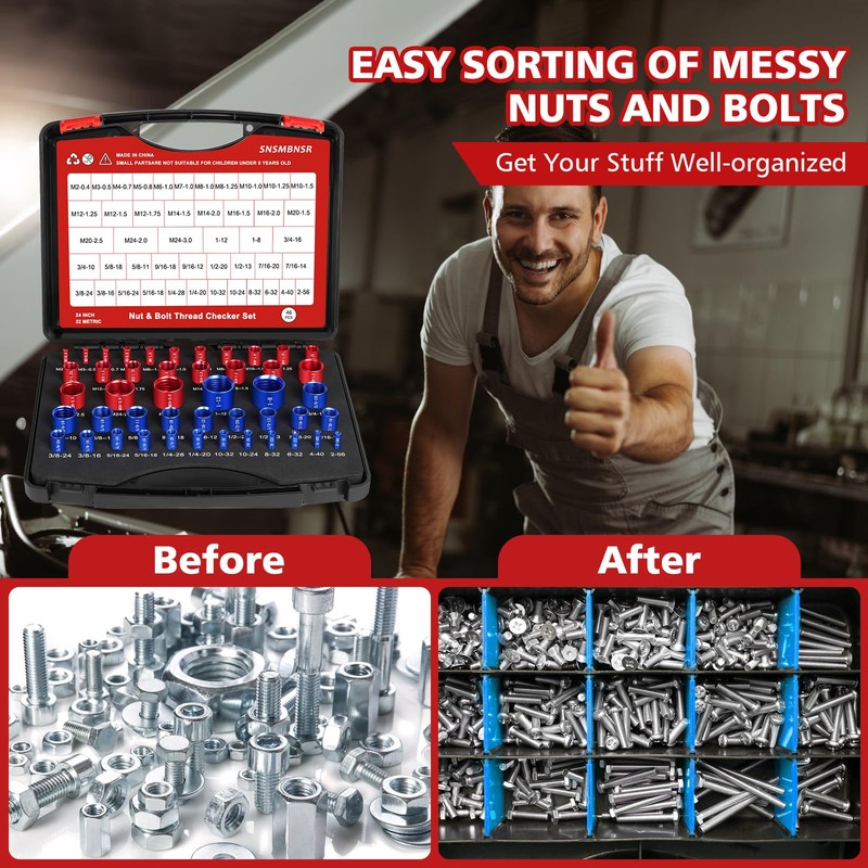 SNSMBNSR 46Pcs Thread Checker, Nut and Bolt Thread Checker 24