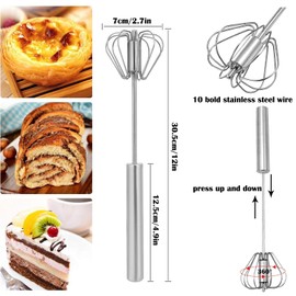 Halbautomatischer Schneebesen aus 304 Edelstahl, Schneebesen, Handschneebesen, Rührwerkzeug zum Mischen, Rühren, Schlagen, Rühren, 2 Stück
