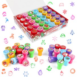 CCINEE 30PCS Christmas Stamps Bright Colored Plastic Xmas Stamp Assorted Self Ink Christmas Stampers with 30 Different Patterns Snowflake Stamp for Kids Christmas Prizes Stocking Filler Party Favor