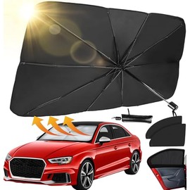 Parasol para Auto 140x80cm Titanio-Plata UV99% - Protector Solar para Parabrisas Plegable con 10 Varillas de Acero, Cubre Sol Universal para Coche SUV