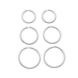 JSDDE 6pcs 20G Stainless Steel Nose Ring Hoop Septum Lip Tragus Earring Cartilage Helix Piercing 6mm-10mm Silver