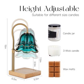 Candeldo Candle Warmer Lamp with Timer: Flower Candle Warmer with 2 Bulbs Green Height Adjustable Candle Warming Lamps Home Bedroom Decor Birthday Gift for Women