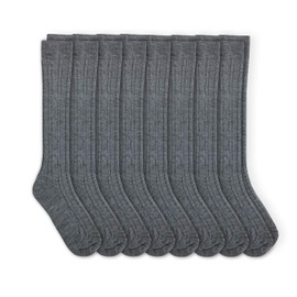 Jefferies Socks Girls School Uniform Cable Knit Knee High Socks 8 Pair Pack (L - USA Shoe 6-9 - 10+ Years, Grey)