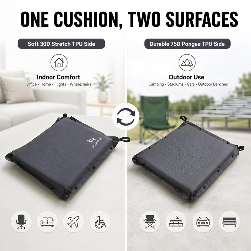 Inflatable Seat Cushion Reversible Extra Large Portable Travel Camping
