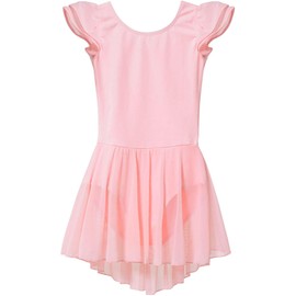 MdnMd - Maillot de ballet para niñas y niñas, con falda, vestidos de bailarina, trajes de tutú, mangas con vuelos, T1 - Ballet Pink, 8-10 Años