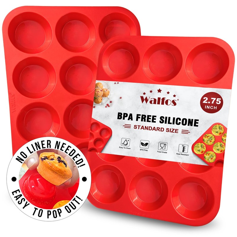 Walfos Muffin Pan Set - 12 Cups Regular Silicone Cupcake