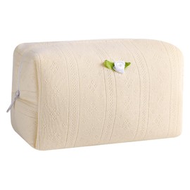 Cute Small Soft Cotton Makeup Bag for Purse, Coquette Aesthetic Cosmetic Pouch with Zipper for Women and Girls, Kawaii Travel Cosmetic Bags (05Beige)