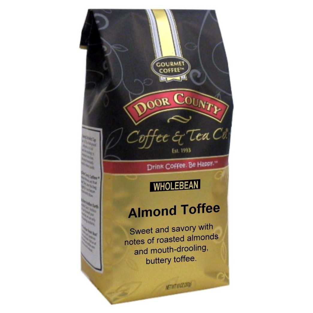 Door County Coffee, Almond Toffee, Flavored Coffee, Medium Roast, Whole Bean Coffee, 10 oz Bag