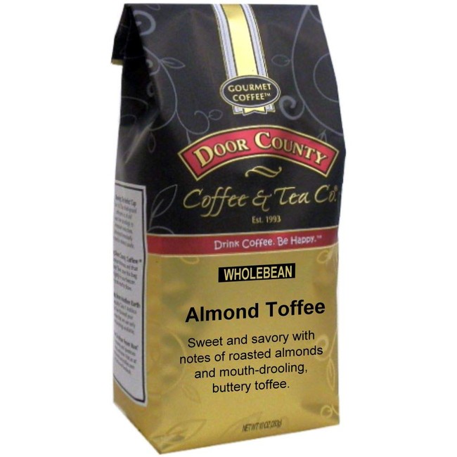 Door County Coffee, Almond Toffee, Flavored Coffee, Medium Roast, Whole Bean Coffee, 10 oz Bag