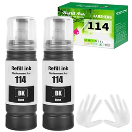 FANSHENG 114 Ink Compatible with Epson 114 ink refill bottles for EcoTank ET-8500 ET-8550 Printers (2 Pack， Black x 2)